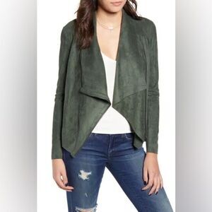 BLANKNYC Womens Medium Faux Suede Drape Front Jacket In Emerald Green Zip Up